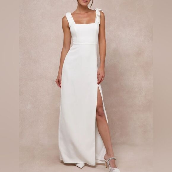 NWT Your Sweetie White Tie-Strap Column Maxi Dress Lulus - Picture 2 of 6